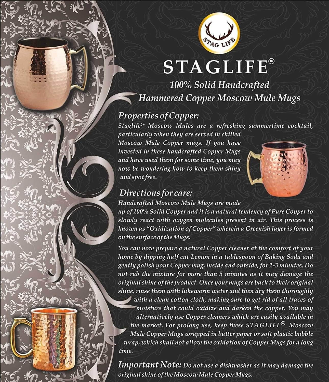 16 Oz Moscow Mule Mugs - Genuine Copper Cups for Drinking Water Gifts for Him Her on Anniversary - Hammered Real Solid Copper Cup Mug Set of 2