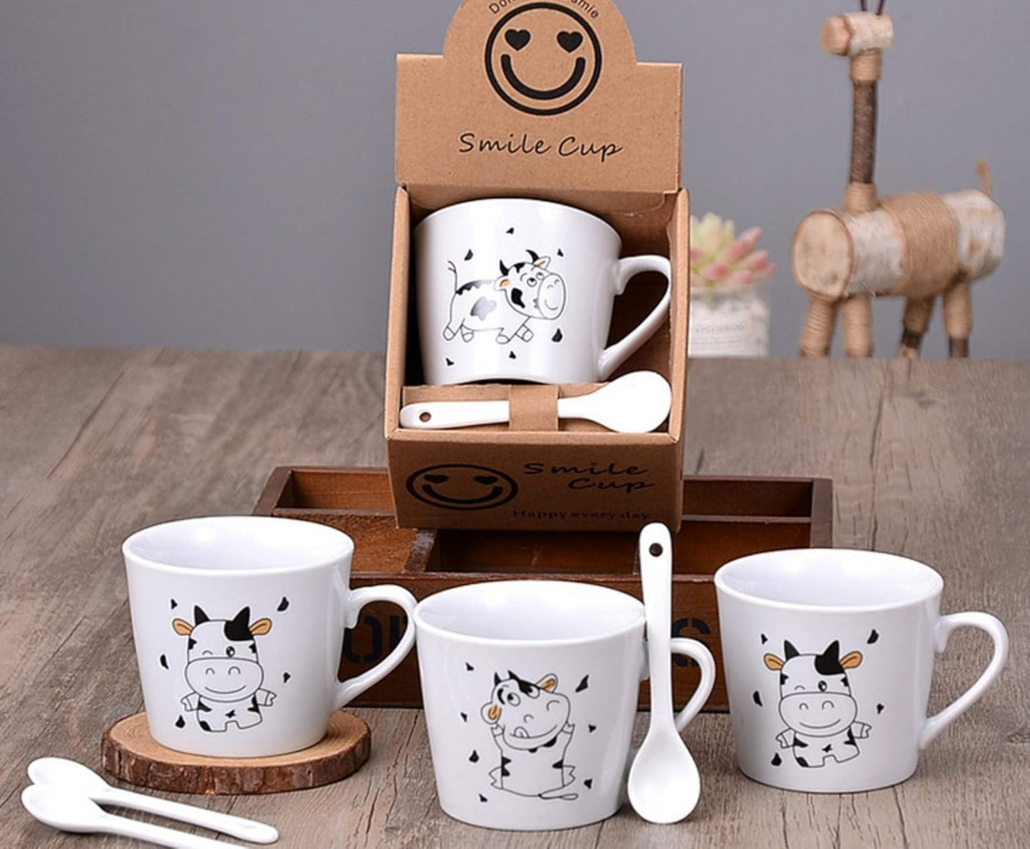 U|R Coffee Cups Coffee Mugs Cappuccino Mug Espresso Mugs Animal Cartoon Ceramic Coffee Mug Espresso Mugs(Set of 4 4-5Ounces (Cow)