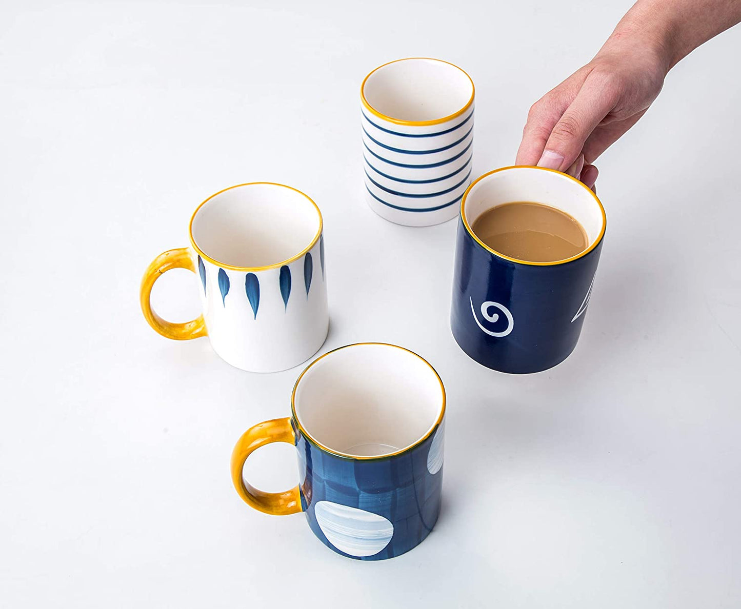 Porcelain Mugs Pack of 4 - Creative Abstract Shape Art Design Mugs - Coffee Mugs Tea Mugs (Mug Set of 4)