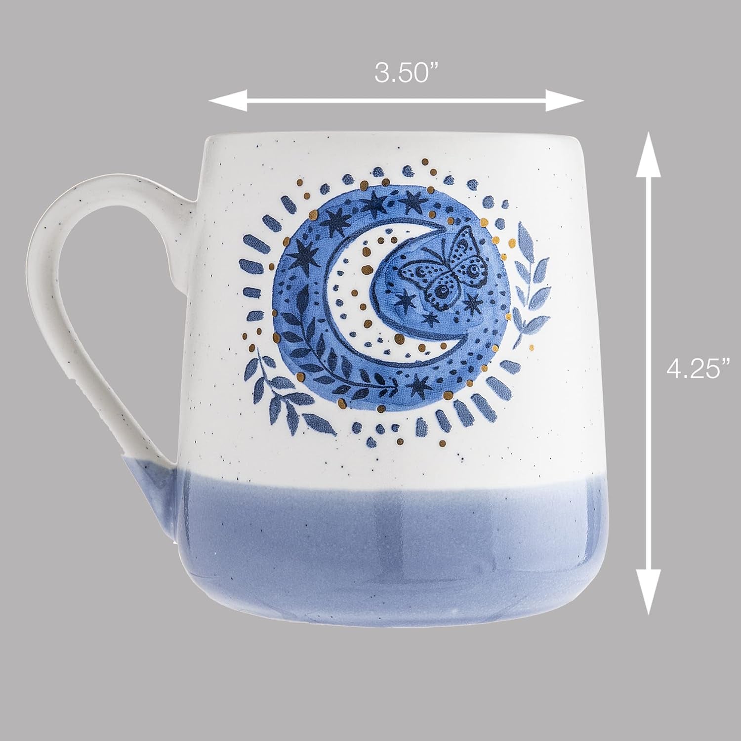 Set of 2 Stoneware Coffee Mugs- Blue & White Celestial, Astrological Coffee Cups, Mugs for Tea, Latte, and Hot Chocolate, 20 Oz (Sun & Moon)