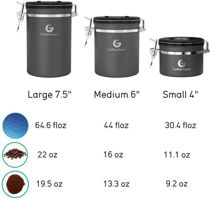 Coffee Canister - Airtight Stainless Steel Kitchen Food Storage Container with Date Tracker, Scoop for Grounds Coffee Bar Accessories, Beans,Tea, Sugar, Cereal, Flour (Gray, 16Oz+4Oz)