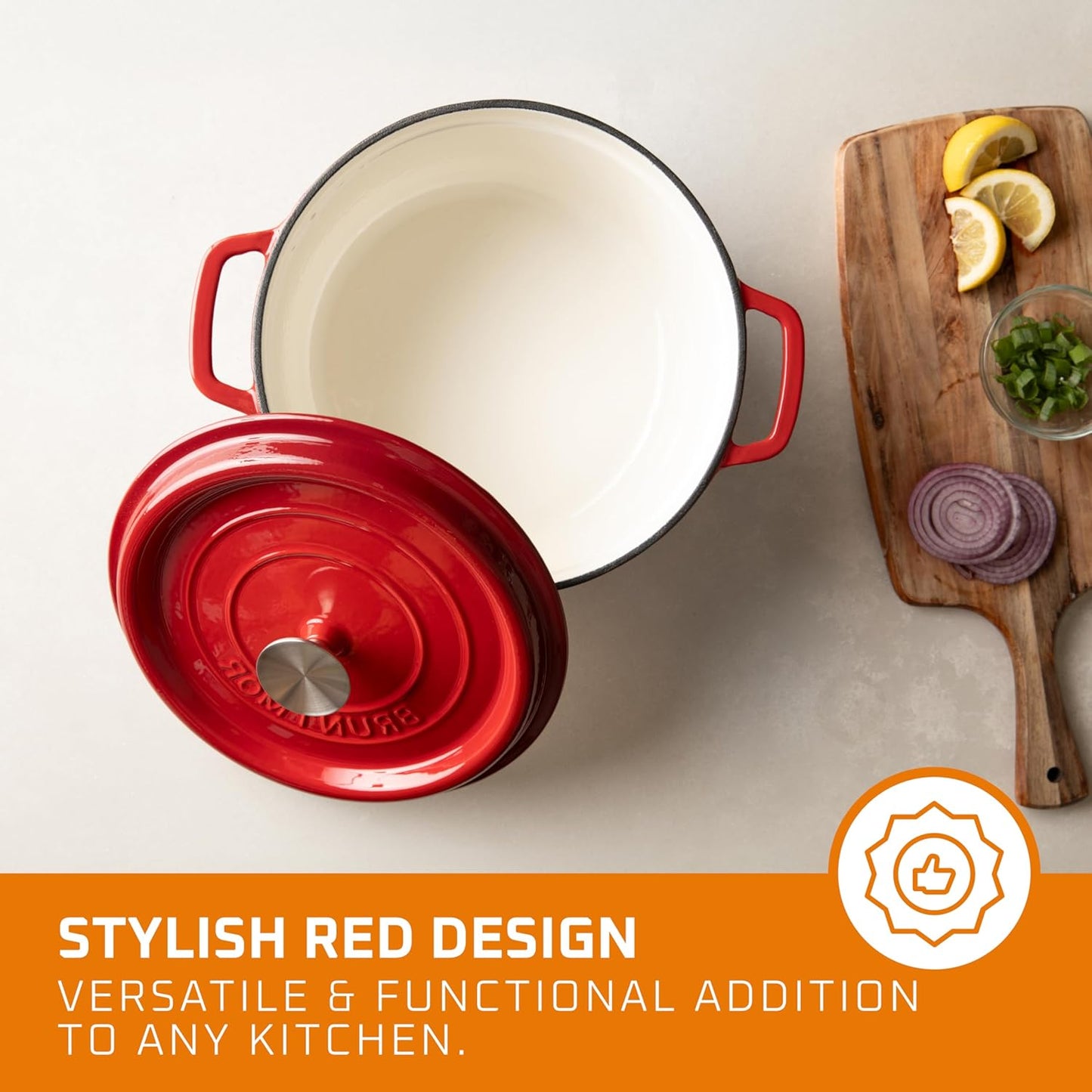 Pre-Seasoned Enameled Cast Iron Dutch Oven with Lid and Handle - 5.2 Quart Heavy Duty Casserole Dish for Cooking, Baking, and Braising - Oven Safe, Durable, round Cast Iron Cooking Pot - Red