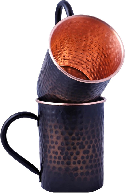 16 Oz Moscow Mule Mugs - Genuine Copper Cups for Drinking Water Gifts for Him Her on Anniversary - Hammered Real Solid Copper Cup Mug Set of 2