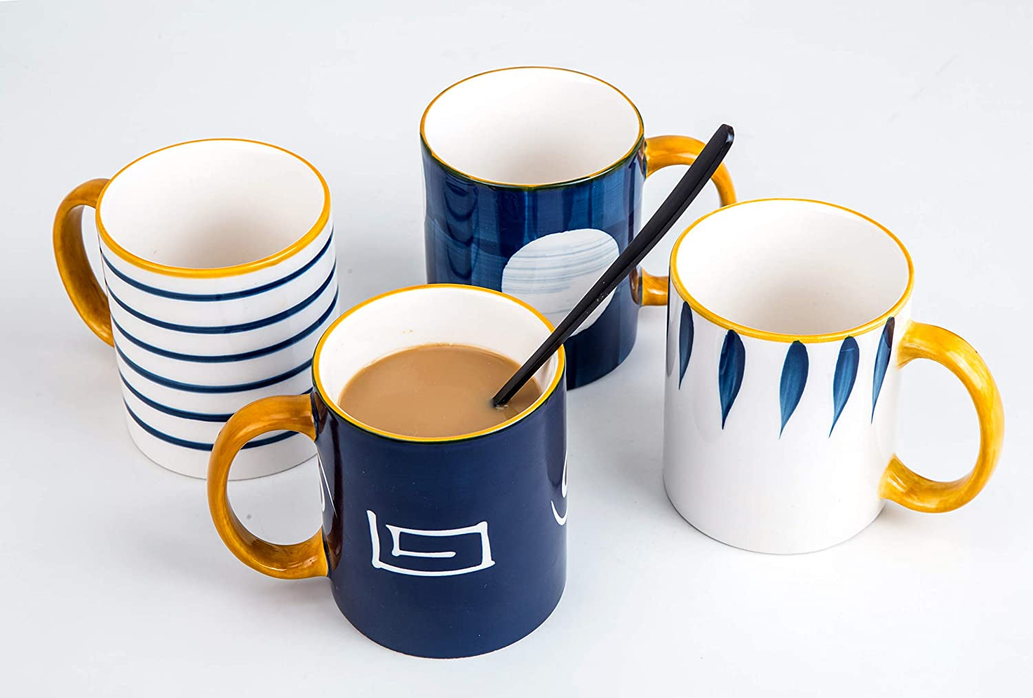 Porcelain Mugs Pack of 4 - Creative Abstract Shape Art Design Mugs - Coffee Mugs Tea Mugs (Mug Set of 4)