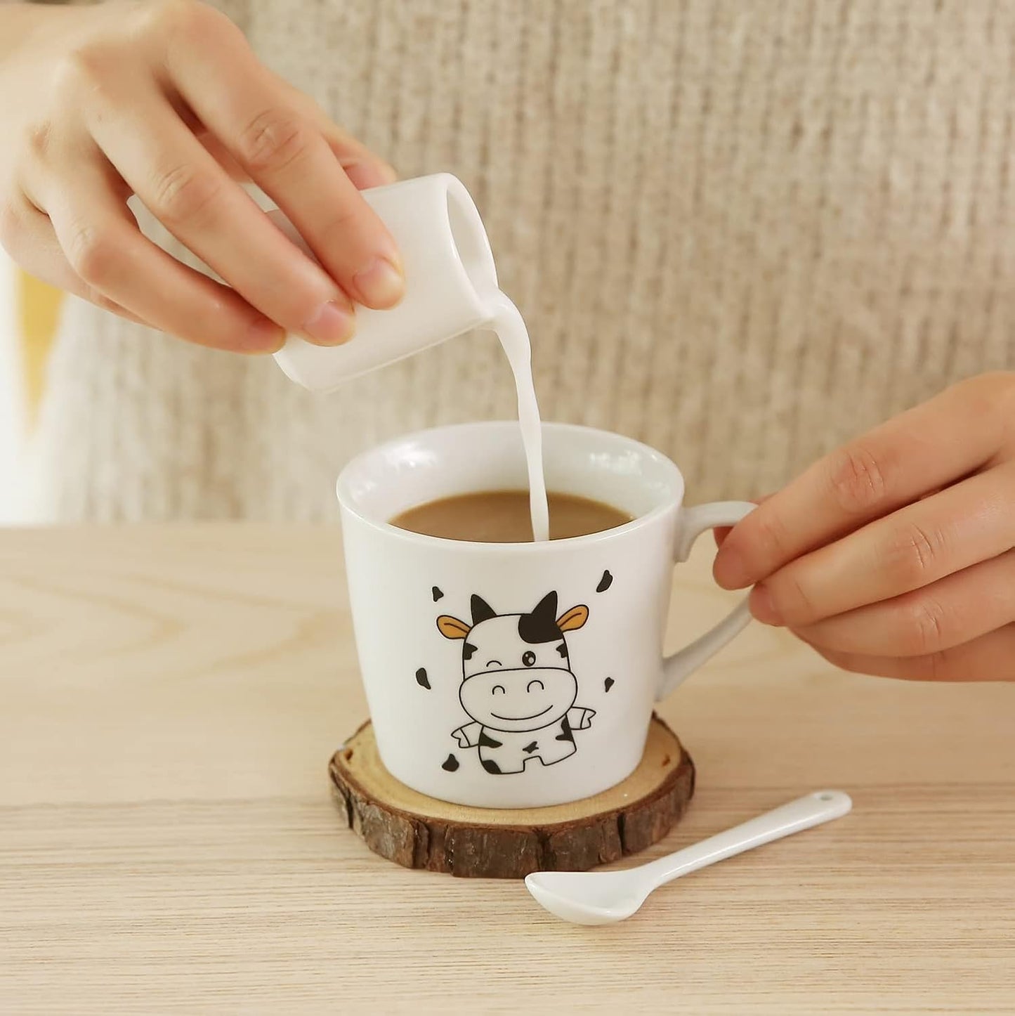 U|R Coffee Cups Coffee Mugs Cappuccino Mug Espresso Mugs Animal Cartoon Ceramic Coffee Mug Espresso Mugs（Set of 4 4-5Ounces (Cow)