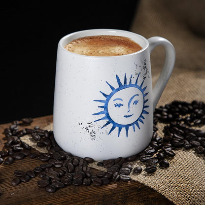 Set of 2 Stoneware Coffee Mugs- Blue & White Celestial, Astrological Coffee Cups, Mugs for Tea, Latte, and Hot Chocolate, 20 Oz (Sun & Moon)