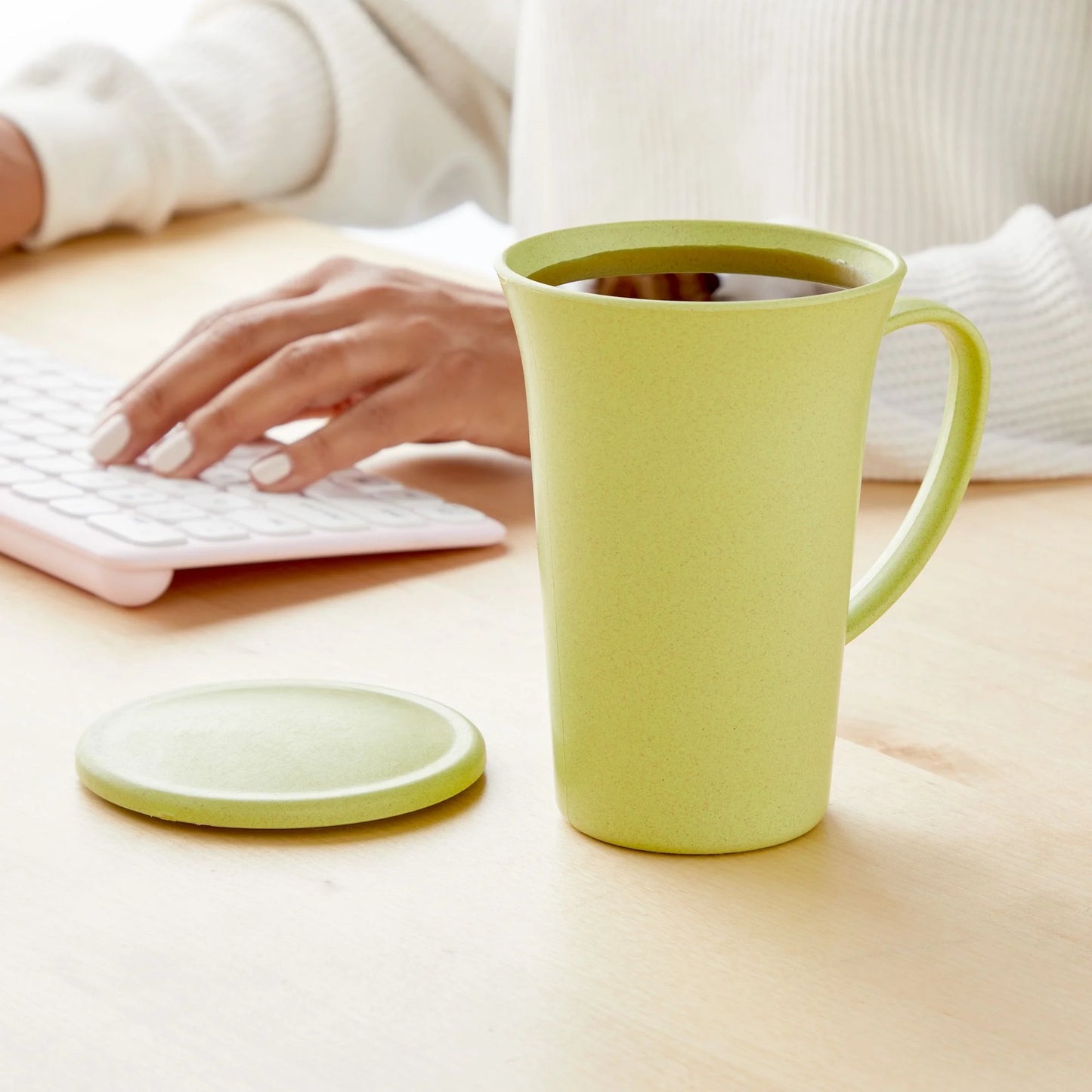 6 Pack Wheat Straw Mugs with Handles, Lids, Unbreakable Coffee Cups, Microwave and Dishwasher Safe (3 Colors, 15 Oz)