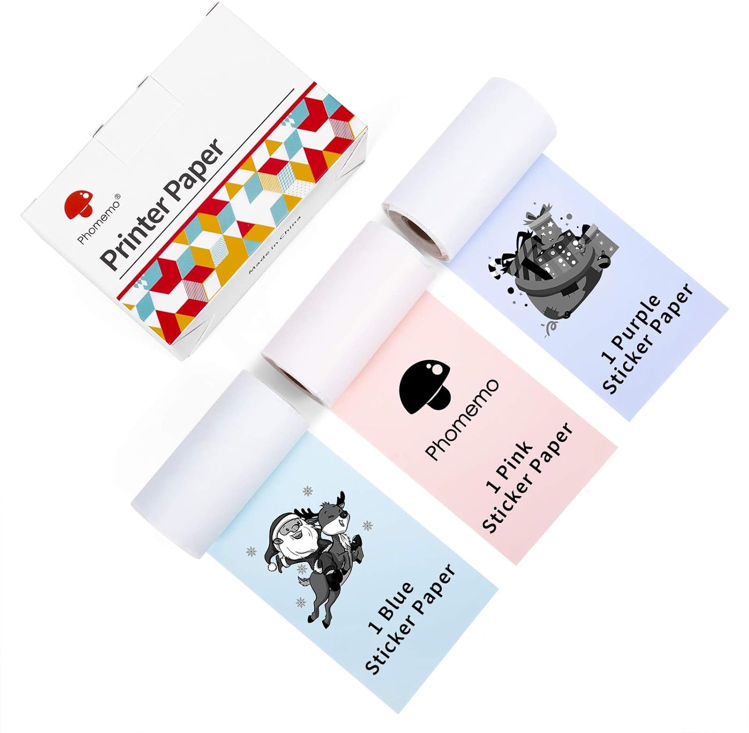 Multicolor Self-Adhesive Thermal Paper, Glossy Printable Sticker Paper Label for  M02/M02 Pro/M02S/P2S/M03/M04S Mini Sticker Printer, 50Mm X 3.5M, Diameter 28Mm, 3-Rolls