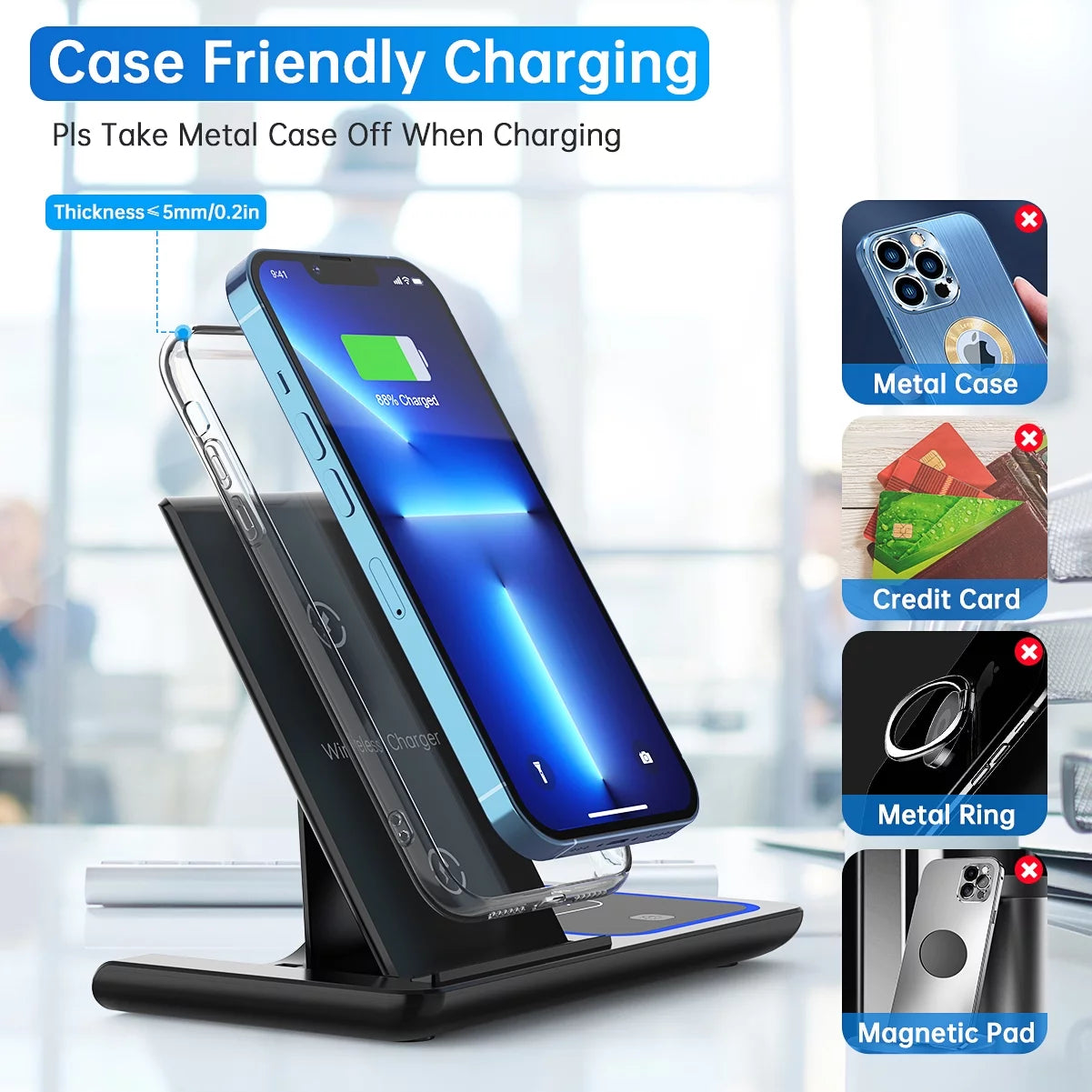 Wireless Charger,  18W Fast Iphone Charging Station Compatible with Iphone 16E/15/14/13/12/11/Pro Max/Plus, 3 in 1 Wireless Charging Stand for Iwatch SE 10/9/8/7/6/5/4/3, Airpods Pro/3/2
