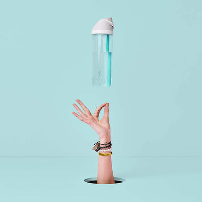 Freesip Clear Tritan Plastic Water Bottle with Straw, Bpa-Free Sports Water Bottle, Great for Travel, 25 Oz, Shy Marshmallow