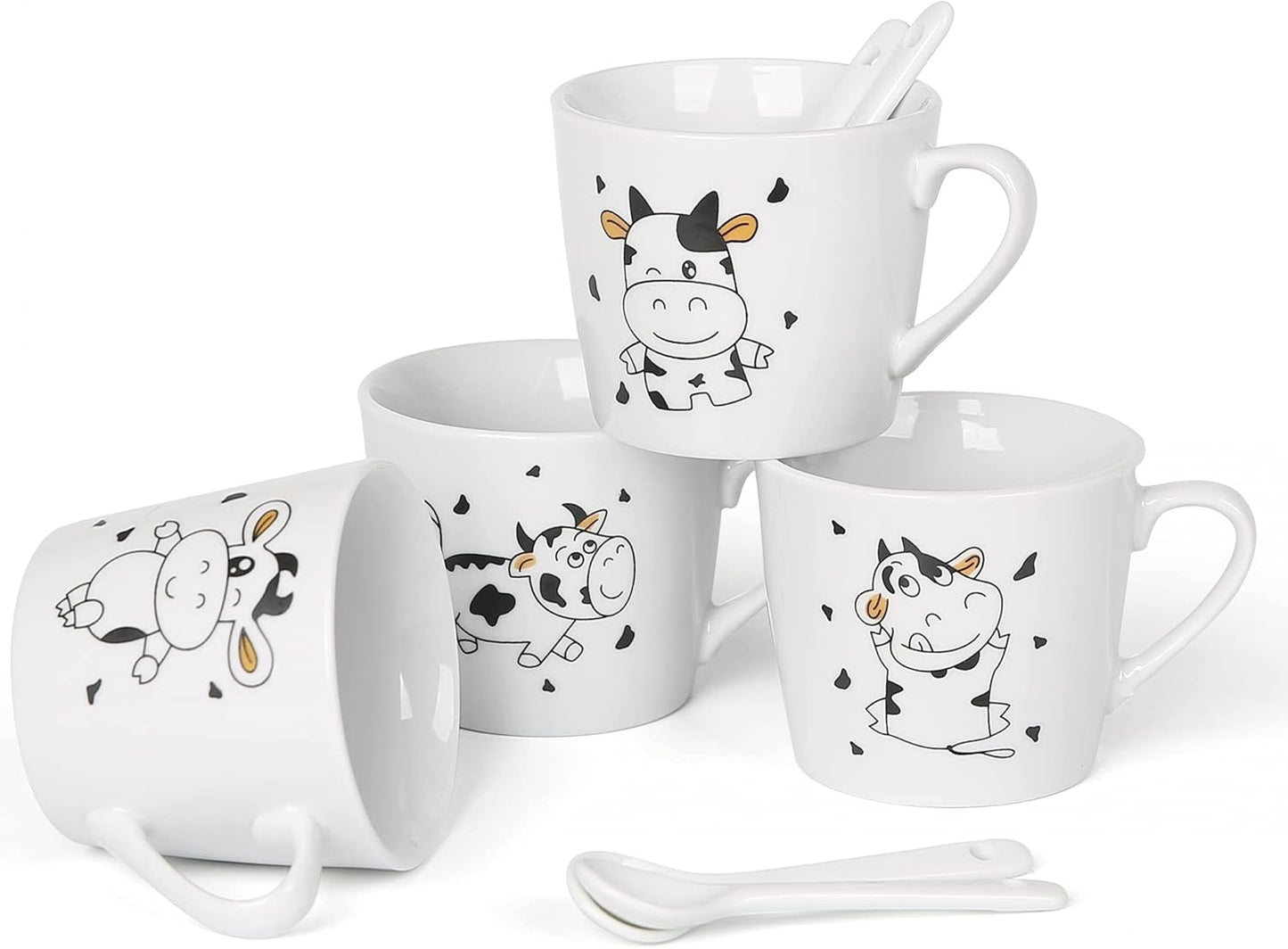 U|R Coffee Cups Coffee Mugs Cappuccino Mug Espresso Mugs Animal Cartoon Ceramic Coffee Mug Espresso Mugs（Set of 4 4-5Ounces (Cow)