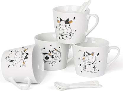 U|R Coffee Cups Coffee Mugs Cappuccino Mug Espresso Mugs Animal Cartoon Ceramic Coffee Mug Espresso Mugs（Set of 4 4-5Ounces (Cow)