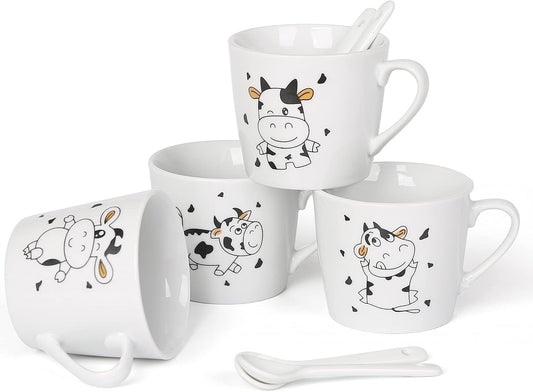 U|R Coffee Cups Coffee Mugs Cappuccino Mug Espresso Mugs Animal Cartoon Ceramic Coffee Mug Espresso Mugs（Set of 4 4-5Ounces (Cow)