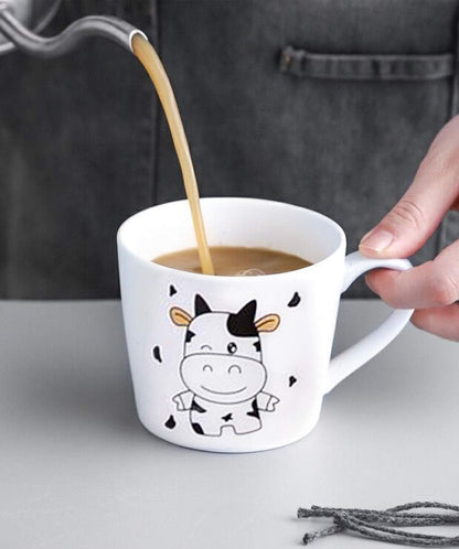 U|R Coffee Cups Coffee Mugs Cappuccino Mug Espresso Mugs Animal Cartoon Ceramic Coffee Mug Espresso Mugs（Set of 4 4-5Ounces (Cow)