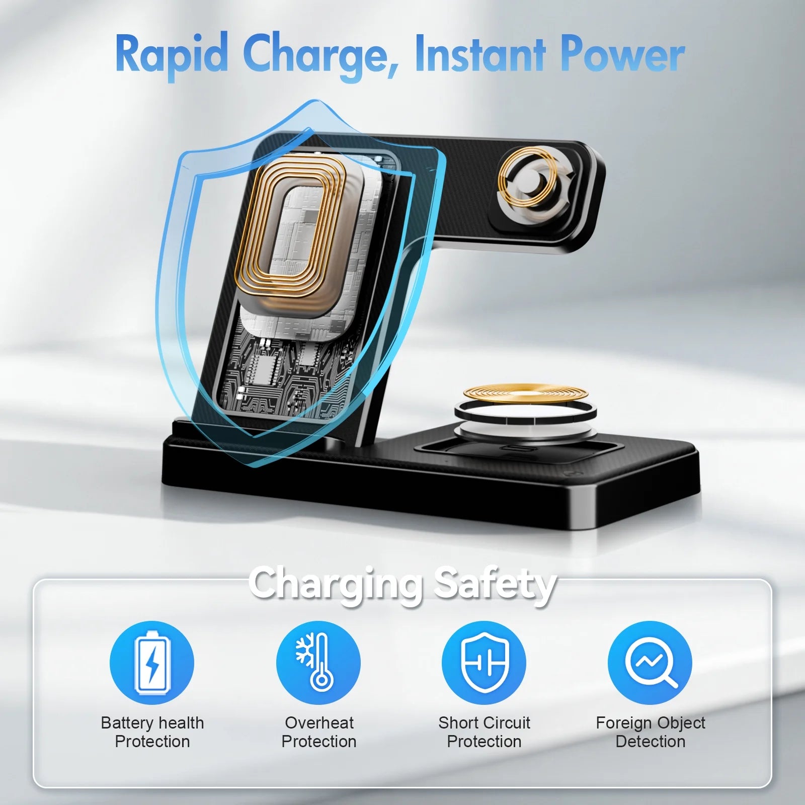 Charging Station, Wirelss Charger, Magnetic Fast Charging Station Compatible with Iphone 16 15 14 13 12 11 Pro Max XS XR, for Iwatch Series 9 8 7 6 5 4 3 2 SE, for Airpods 3 2 Pro