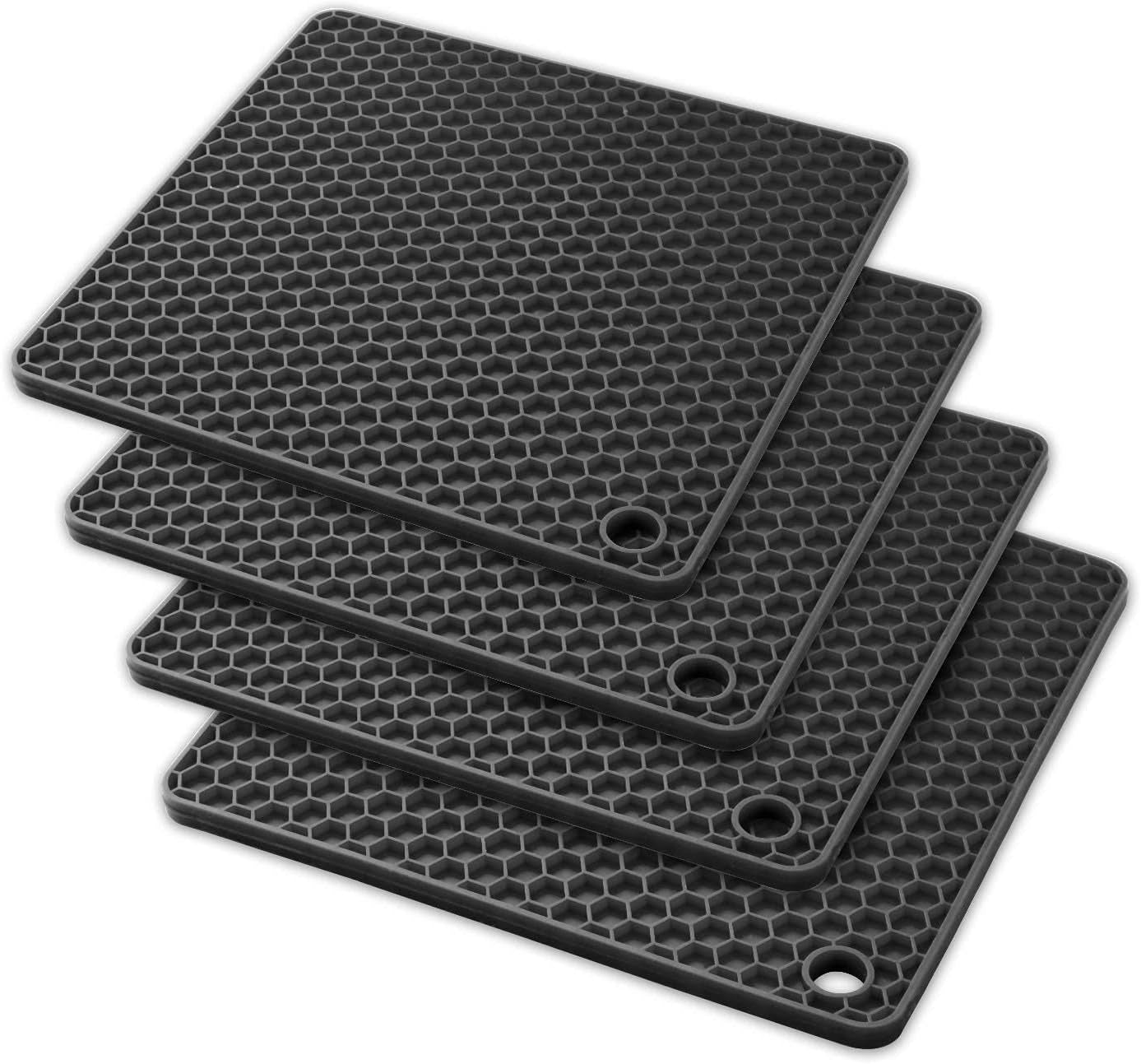 Silicone Pot Holders and Trivet Mats Heat Resistant to 440°F to Protect Your Table and Countertop Contains 4 Pieces Squared