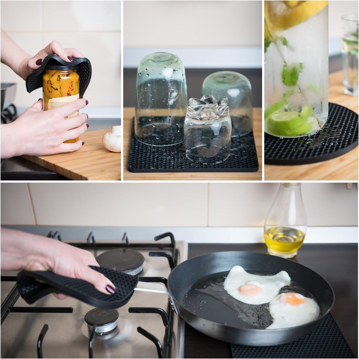 Silicone Pot Holders and Trivet Mats Heat Resistant to 440°F to Protect Your Table and Countertop Contains 4 Pieces Squared