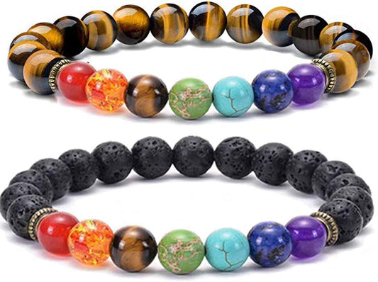 2-14 Pcs Men Women 8Mm Lava Rock 7 Chakra Aromatherapy Essential Oil Diffuser Bracelet Elastic Natural Stone Yoga Beads Bracelet 2C