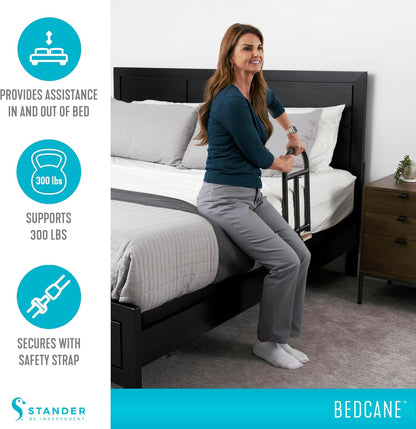 Bedcane, Adult Bed Rail and Support Handle, Bedside Safety Elderly Stand Assist with Organizer Pouch, ASTM Safety Approved Bedrail