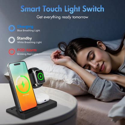 Charging Station, Wirelss Charger, Magnetic Fast Charging Station Compatible with Iphone 16 15 14 13 12 11 Pro Max XS XR, for Iwatch Series 9 8 7 6 5 4 3 2 SE, for Airpods 3 2 Pro