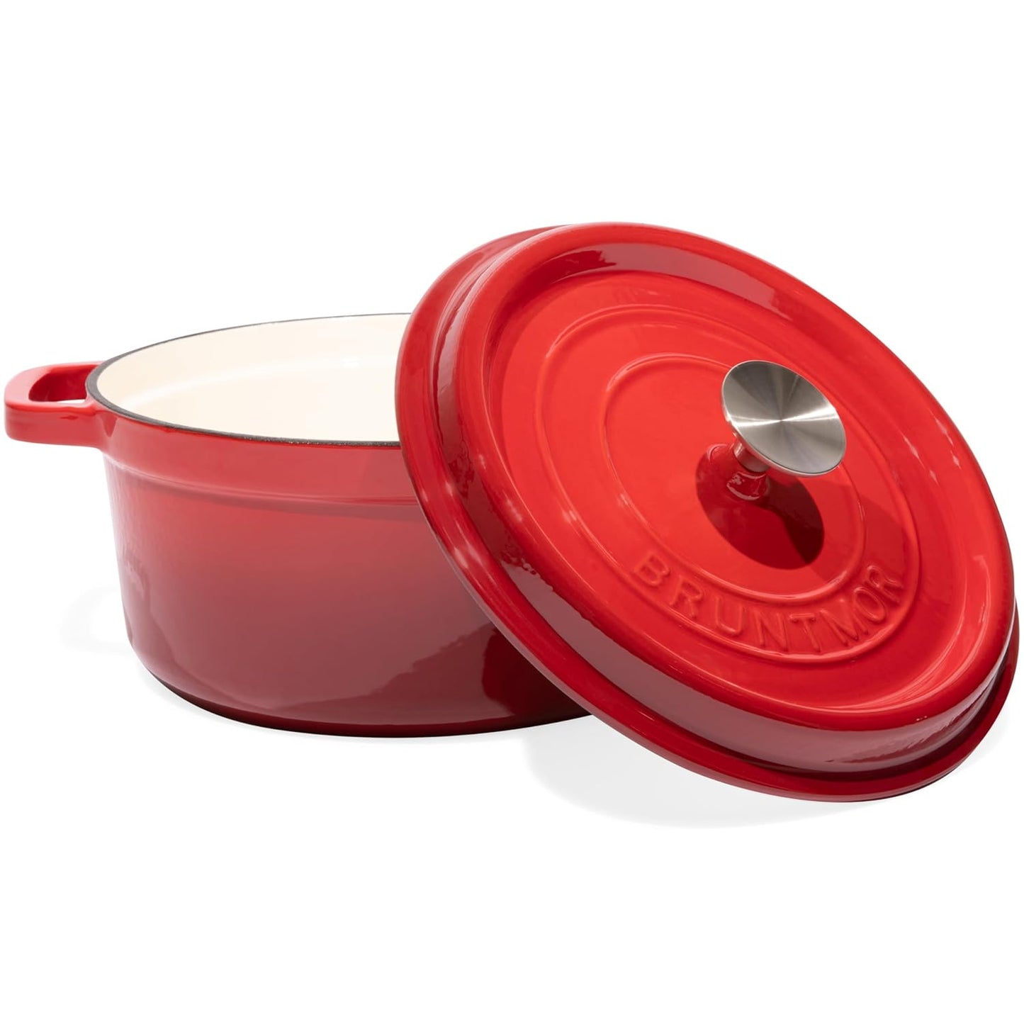 Pre-Seasoned Enameled Cast Iron Dutch Oven with Lid and Handle - 5.2 Quart Heavy Duty Casserole Dish for Cooking, Baking, and Braising - Oven Safe, Durable, round Cast Iron Cooking Pot - Red