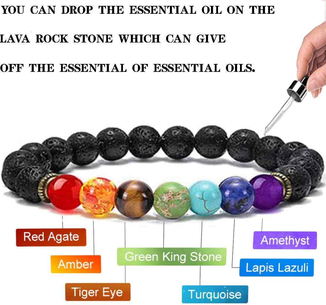 2-14 Pcs Men Women 8Mm Lava Rock 7 Chakra Aromatherapy Essential Oil Diffuser Bracelet Elastic Natural Stone Yoga Beads Bracelet 2C
