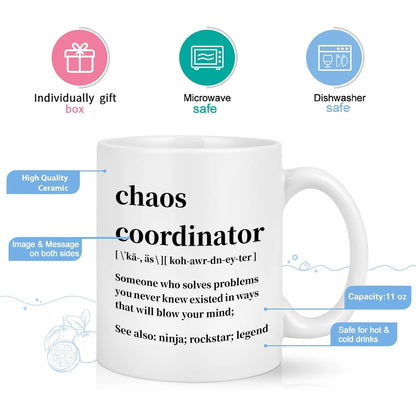 Chaos Coordinator Mugs Gifts, Office Coordinator Mugs, Office Gifts for Coworkers, Boss Mugs, Christmas Birthday Gifts, White 11 Fl Oz Coffee Mugs Ceramic Mugs