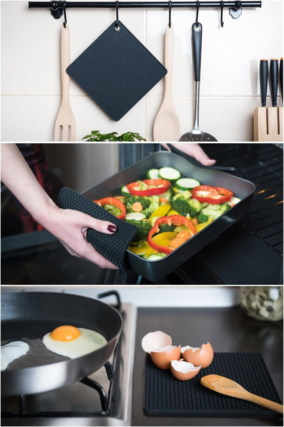 Silicone Pot Holders and Trivet Mats Heat Resistant to 440°F to Protect Your Table and Countertop Contains 4 Pieces Squared