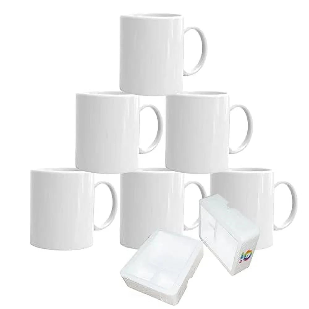 11Oz Set of 6 Sublimation Blanks Dishwasher White Ceramic Coffee Mugs 11Oz Blank Ceramic Classic Drinking Cup Mug for Milk Tea Cola Water