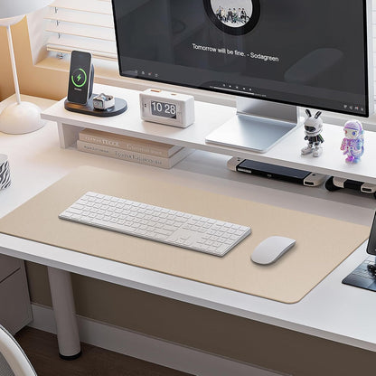 Leather Desk Pad Protector,Non-Slip Mouse Pad,Laptop Desk Pad,Office Mouse Mat,Waterproof Leather Desk Blotter,Desk Writing Pad for Office and Home (M-Beige,30"X14")