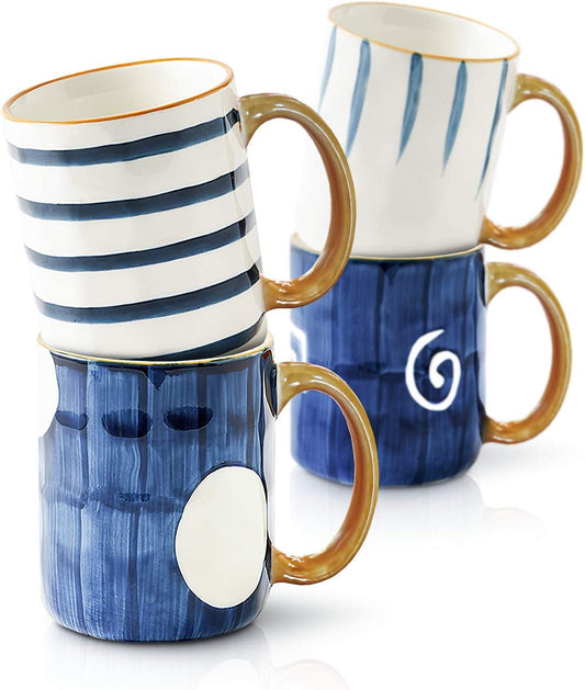 Porcelain Mugs Pack of 4 - Creative Abstract Shape Art Design Mugs - Coffee Mugs Tea Mugs (Mug Set of 4)