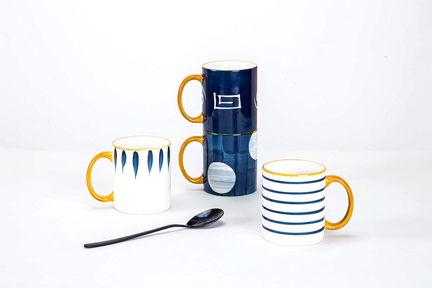 Porcelain Mugs Pack of 4 - Creative Abstract Shape Art Design Mugs - Coffee Mugs Tea Mugs (Mug Set of 4)