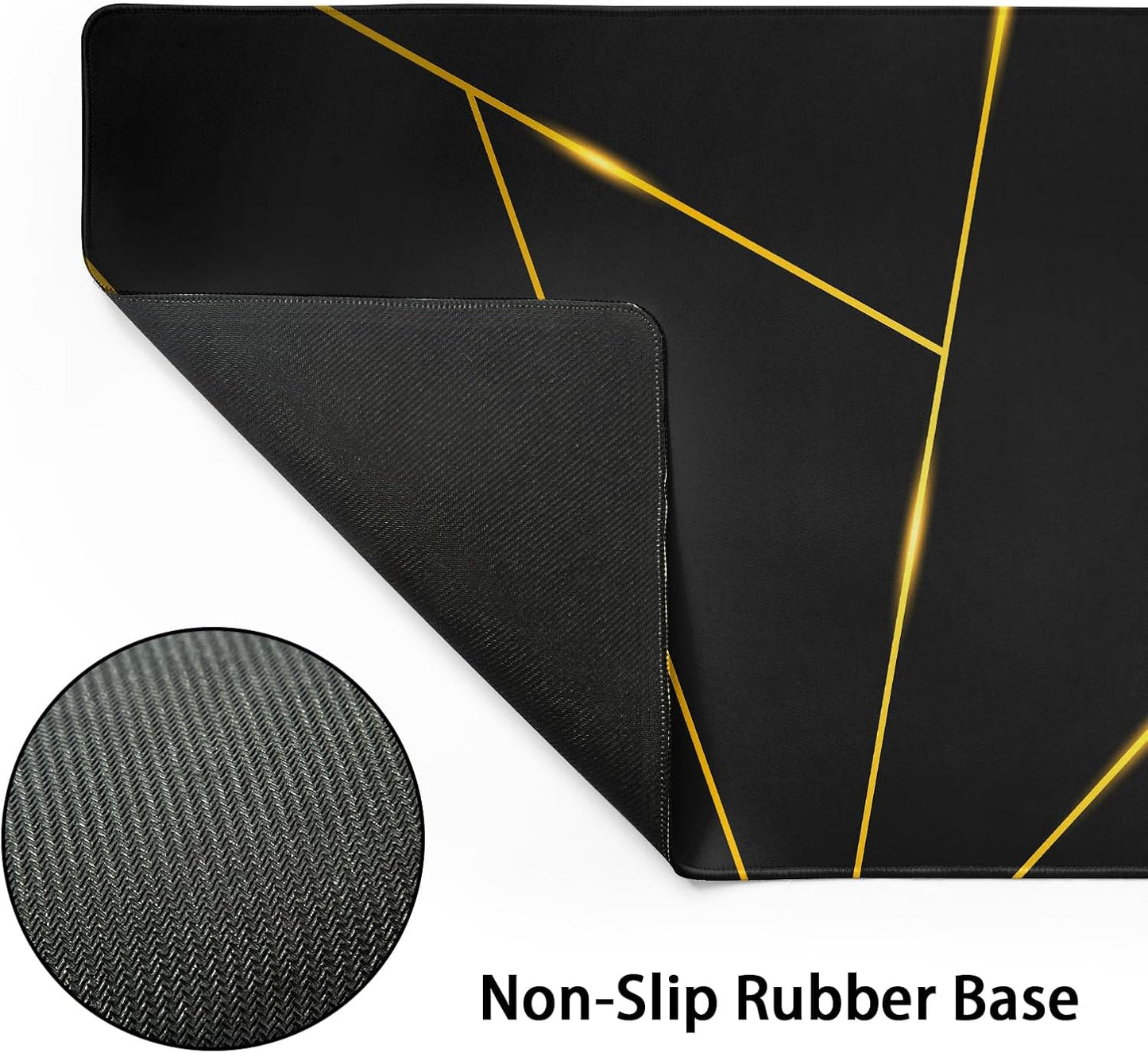 Gaming Mouse Pad 31.5×11.8 Inch XL with Stitched Edges Extended Waterproof Gold Line Black Geometric Desk Pads Non-Slip Rubber Base Large Keyboard Mat Computer Gaming Mousepad for Work/Office/Home