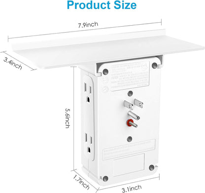 Socket Outlet Shelf with USB Ports, 1020J Surge Protector Extender Removable Charging Shelf, Wall Bathroom Multi Adapter Plug, FCC Listed.