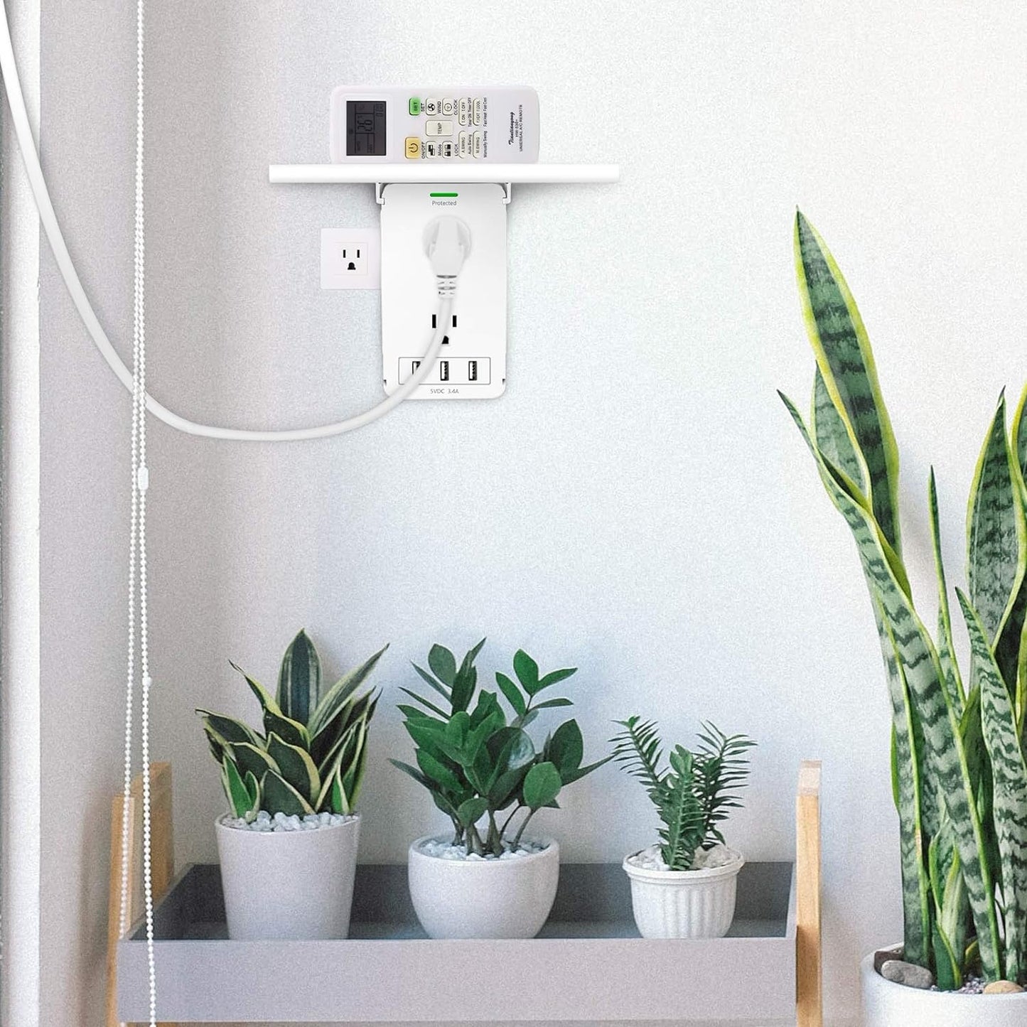 Socket Outlet Shelf with USB Ports, 1020J Surge Protector Extender Removable Charging Shelf, Wall Bathroom Multi Adapter Plug, FCC Listed.