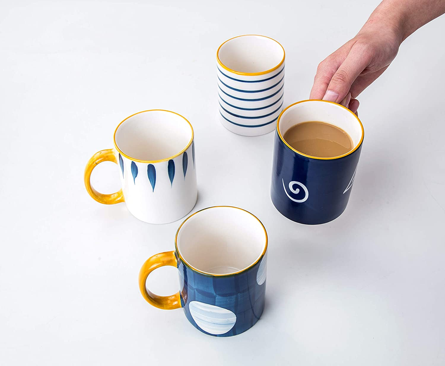 Porcelain Mugs Pack of 4 - Creative Abstract Shape Art Design Mugs - Coffee Mugs Tea Mugs (Mug Set of 4)