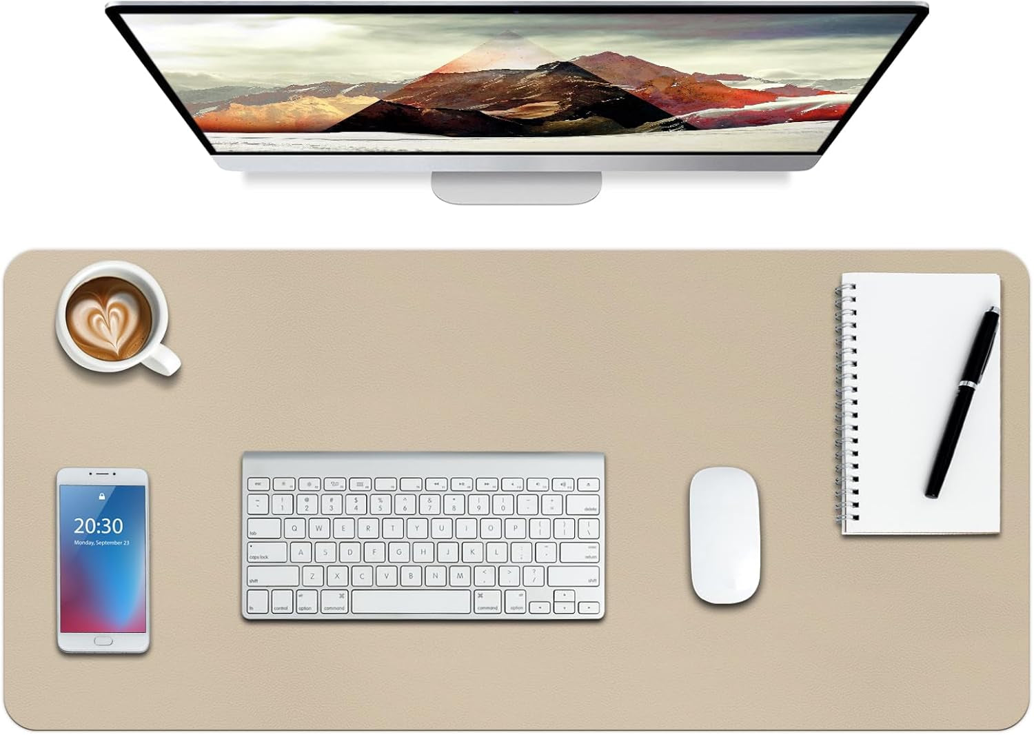 Leather Desk Pad Protector,Non-Slip Mouse Pad,Laptop Desk Pad,Office Mouse Mat,Waterproof Leather Desk Blotter,Desk Writing Pad for Office and Home (M-Beige,30"X14")