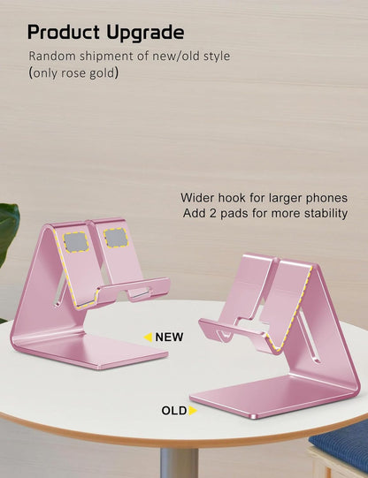 Phone Stand, Aluminum Phone Holder for Iphone 16 15 14 13 12 11 X 8 7 6 plus 5, Samsung, Huawei, Suitable for All Smartphones, Adding a Touch of Style to Your Office Decor, Rose Gold