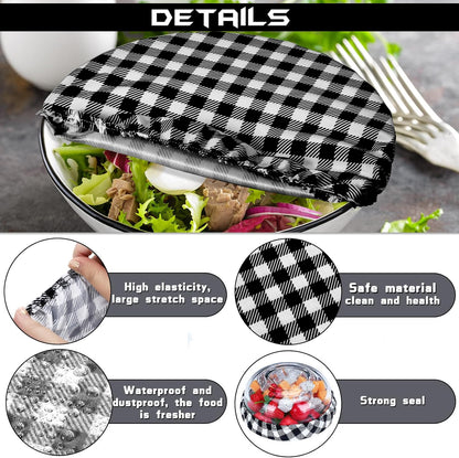 8 Pieces Reusable Bowl Covers Baking Dish Covers Elastic Food Storage Covers Washable Bowl Covers for Bread Proofing, Outdoor Food Storage, 6, 8, 12, 14 Inch (Black-White Buffalo Plaid)