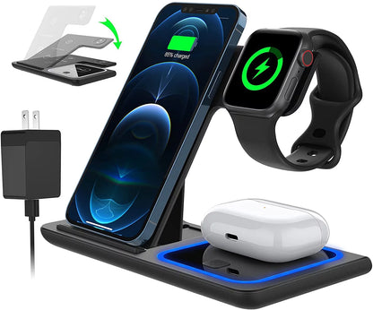 Wireless Charger,  18W Fast Iphone Charging Station Compatible with Iphone 16E/15/14/13/12/11/Pro Max/Plus, 3 in 1 Wireless Charging Stand for Iwatch SE 10/9/8/7/6/5/4/3, Airpods Pro/3/2