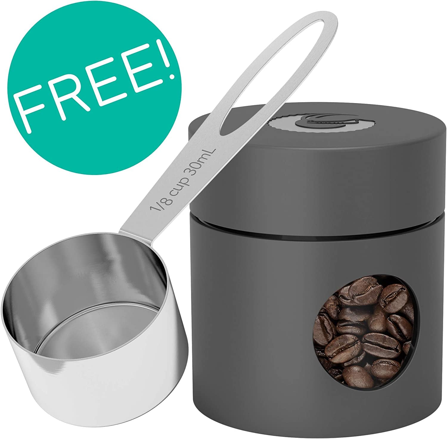 Coffee Canister - Airtight Stainless Steel Kitchen Food Storage Container with Date Tracker, Scoop for Grounds Coffee Bar Accessories, Beans,Tea, Sugar, Cereal, Flour (Gray, 16Oz+4Oz)