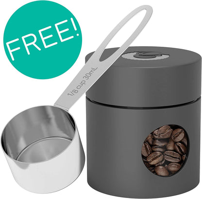 Coffee Canister - Airtight Stainless Steel Kitchen Food Storage Container with Date Tracker, Scoop for Grounds Coffee Bar Accessories, Beans,Tea, Sugar, Cereal, Flour (Gray, 16Oz+4Oz)